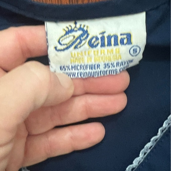 Reina Navy Blue Embroidered Women's scrub Top - Picture 3 of 5